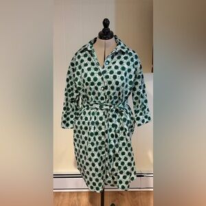 ELOQUII Green and White Printed Shirt Dress with Tie Belt Sz 14